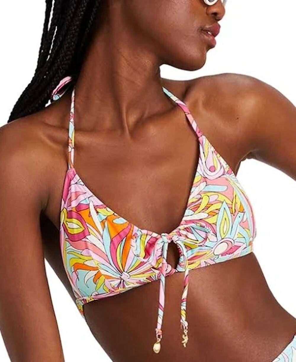 Kate Spade New York Women Multi Floral Drawstring-Front Swim Bikini Top Size XL